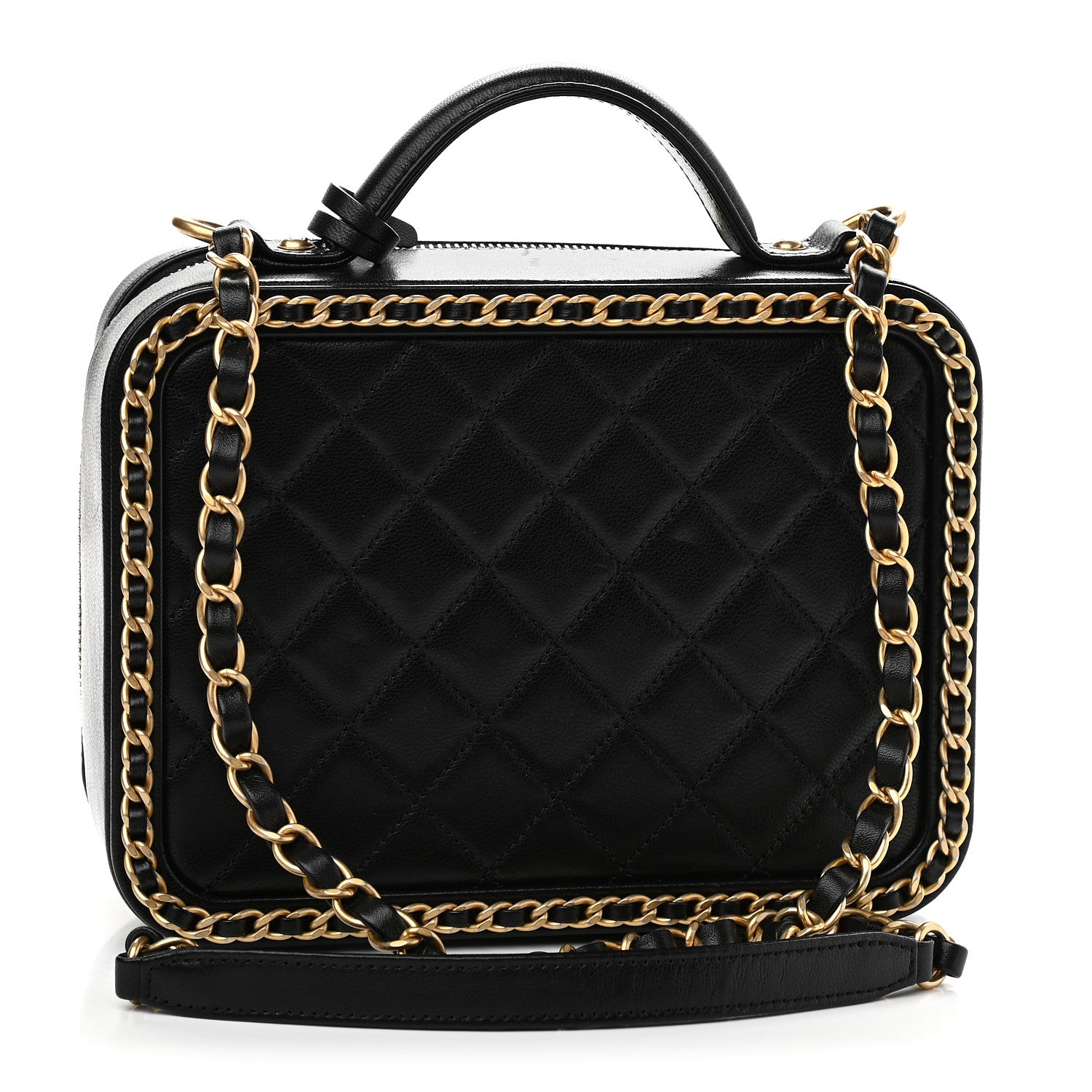 Chanel Goatskin Quilted Medium CC Filigree Vanity Case Black 3 of 9