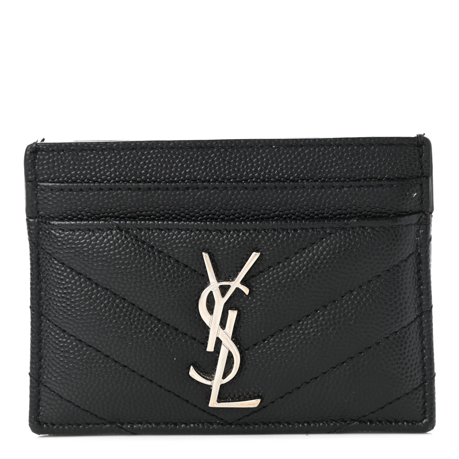 Saint Laurent Grain De Poudre Matelasse Chevron Monogram Credit Card Case Black 1 of 7
