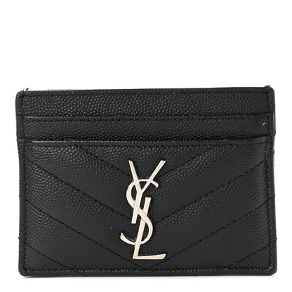 Saint Laurent Grain De Poudre Matelasse Chevron Monogram Credit Card Case Black 1 of 7