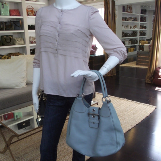 Vitello Daino Large Shoulder Bag Blue