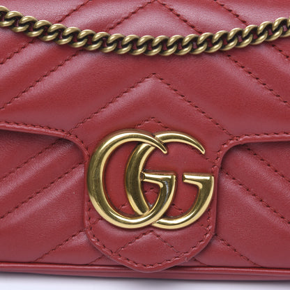 Gucci Calfskin Matelasse Super Mini GG Marmont Shoulder Bag Hibiscus Red 7 of 10