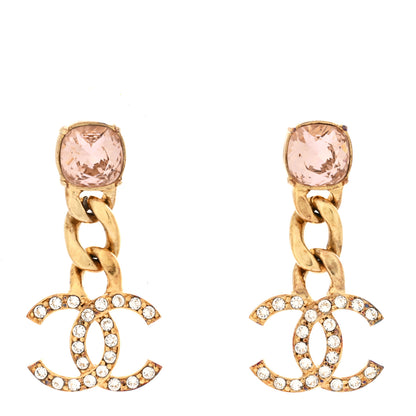 Chanel Glass Crystal CC Chain Drop Earrings Pink Gold 1 of 5
