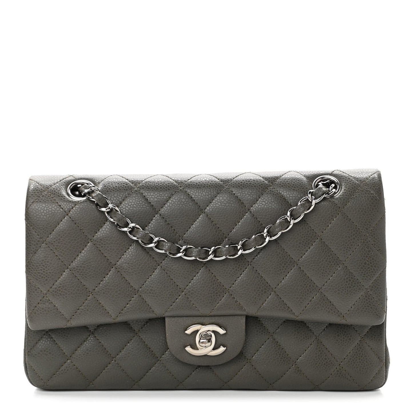Caviar Quilted Medium Double Flap Dark Grey