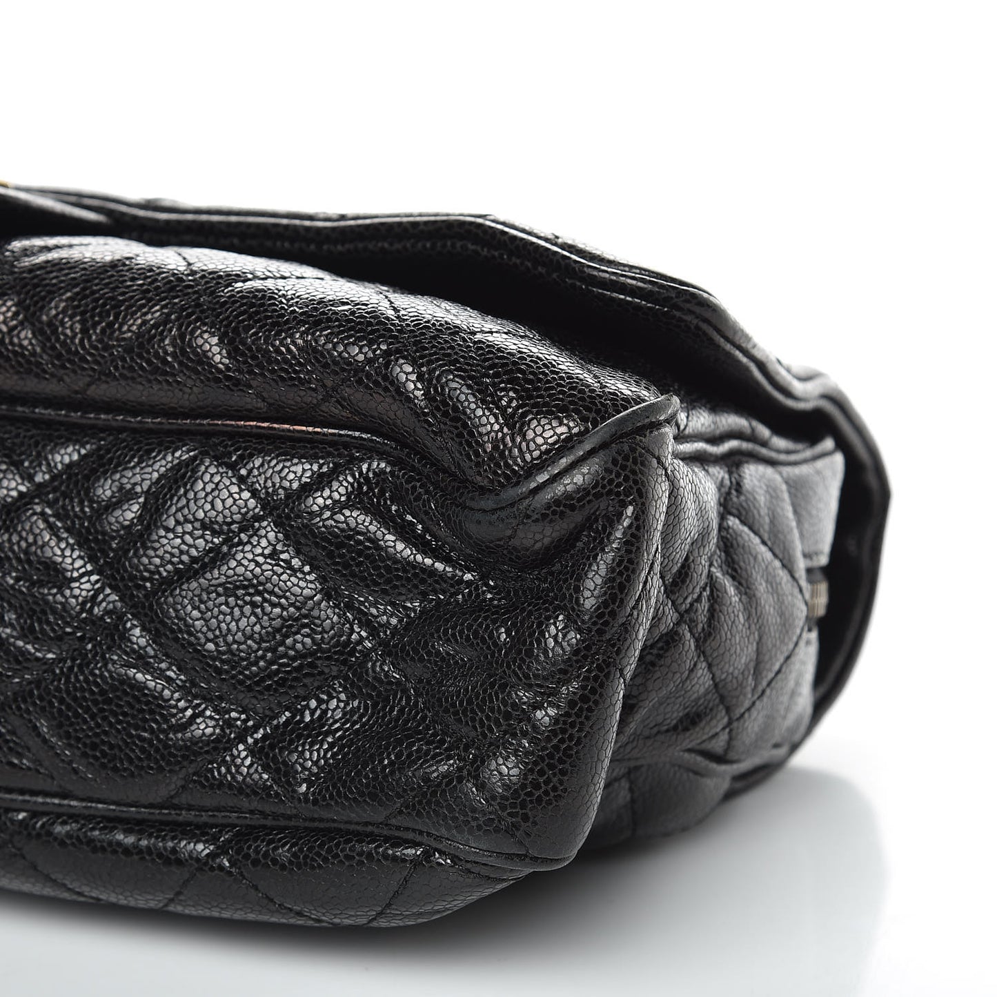 Crumpled Grained Calfskin Quilted Large Shiva Flap Black