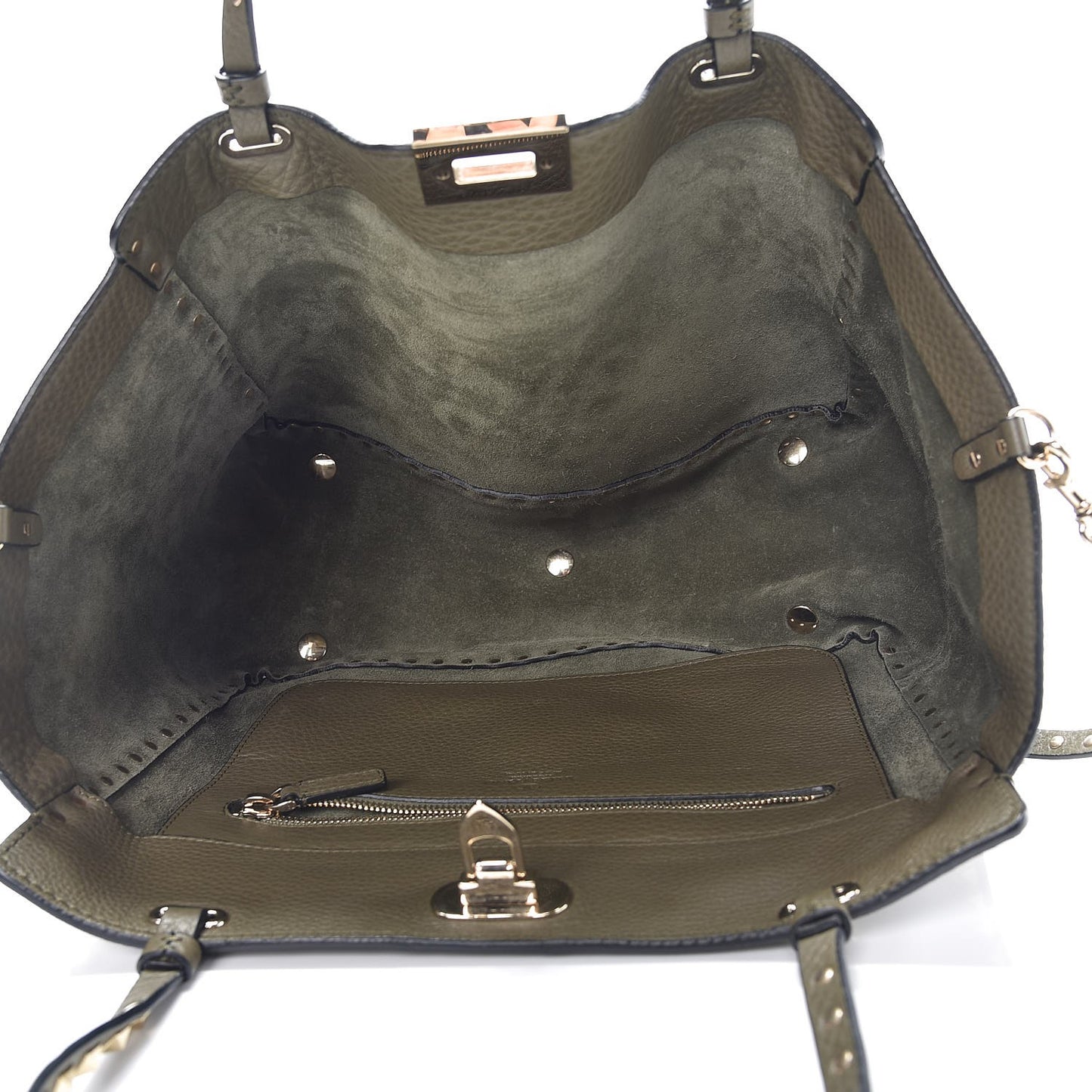 Alce Printed Calfskin Medium Rockstud Tote Army Green