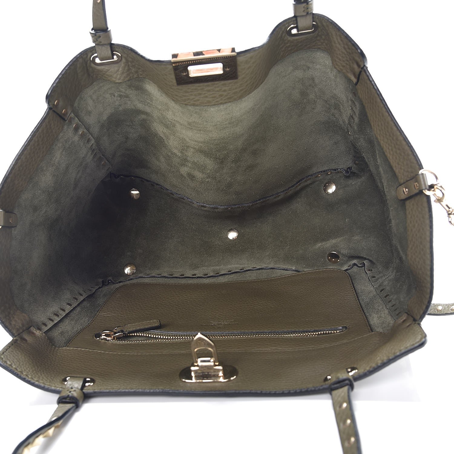 Valentino Garavani Alce Printed Calfskin Medium Rockstud Tote Army Green 6 of 7