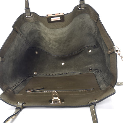 Valentino Garavani Alce Printed Calfskin Medium Rockstud Tote Army Green 6 of 7