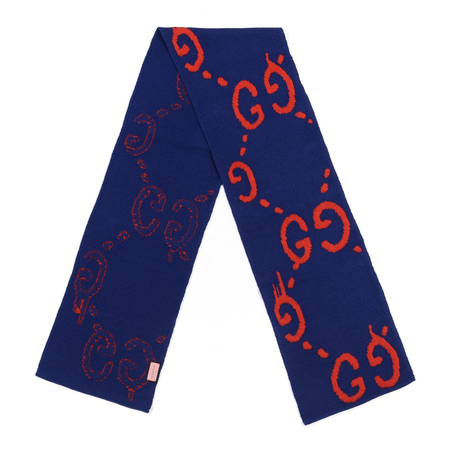 Wool Tricot GG Writers Scarf Midnight Blue Red