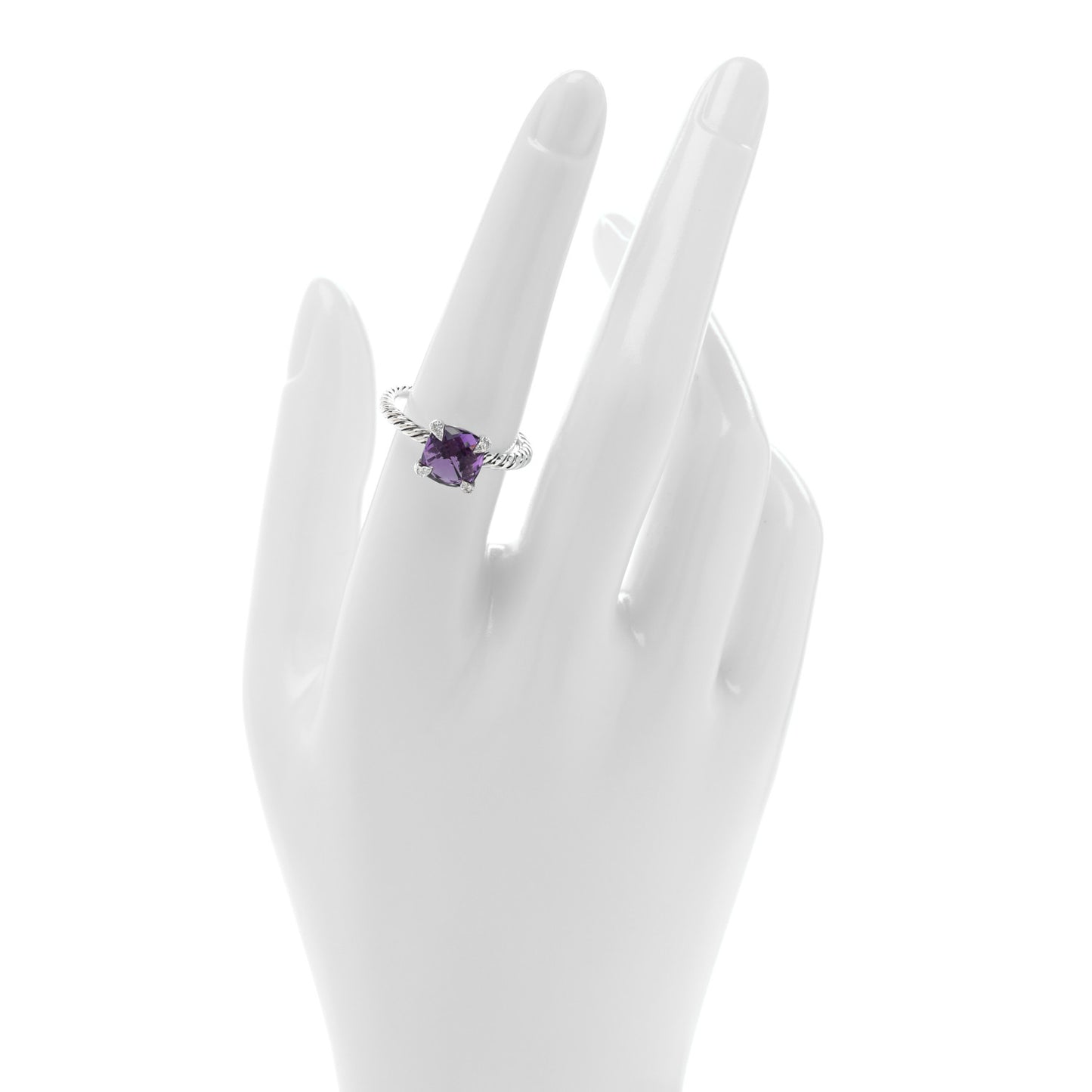 Sterling Silver Diamond Amethyst 8mm Chatelaine Ring 54 7