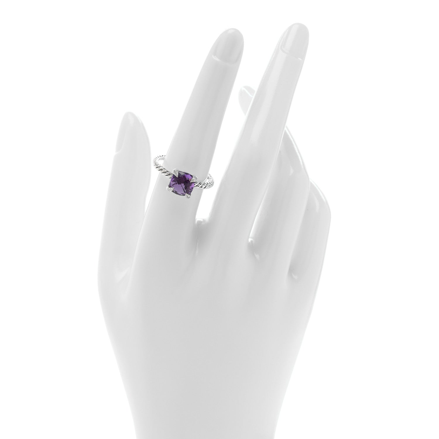 David Yurman Sterling Silver Diamond Amethyst 8mm Chatelaine Ring 54 7 2 of 5