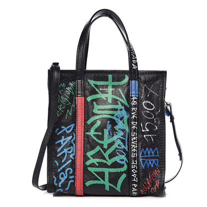 Balenciaga Agneau Arena Graffiti All Over S Bazar Shopper Tote Black Vert Rouge 1 of 10
