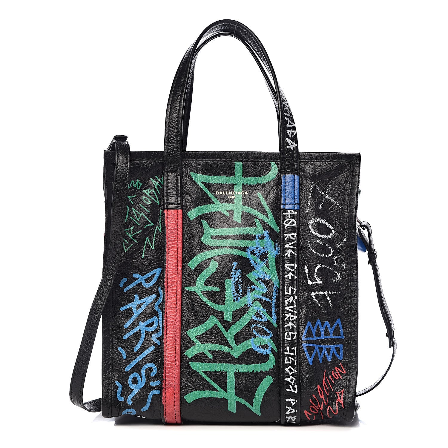 Balenciaga Agneau Arena Graffiti All Over S Bazar Shopper Tote Black Vert Rouge 1 of 10