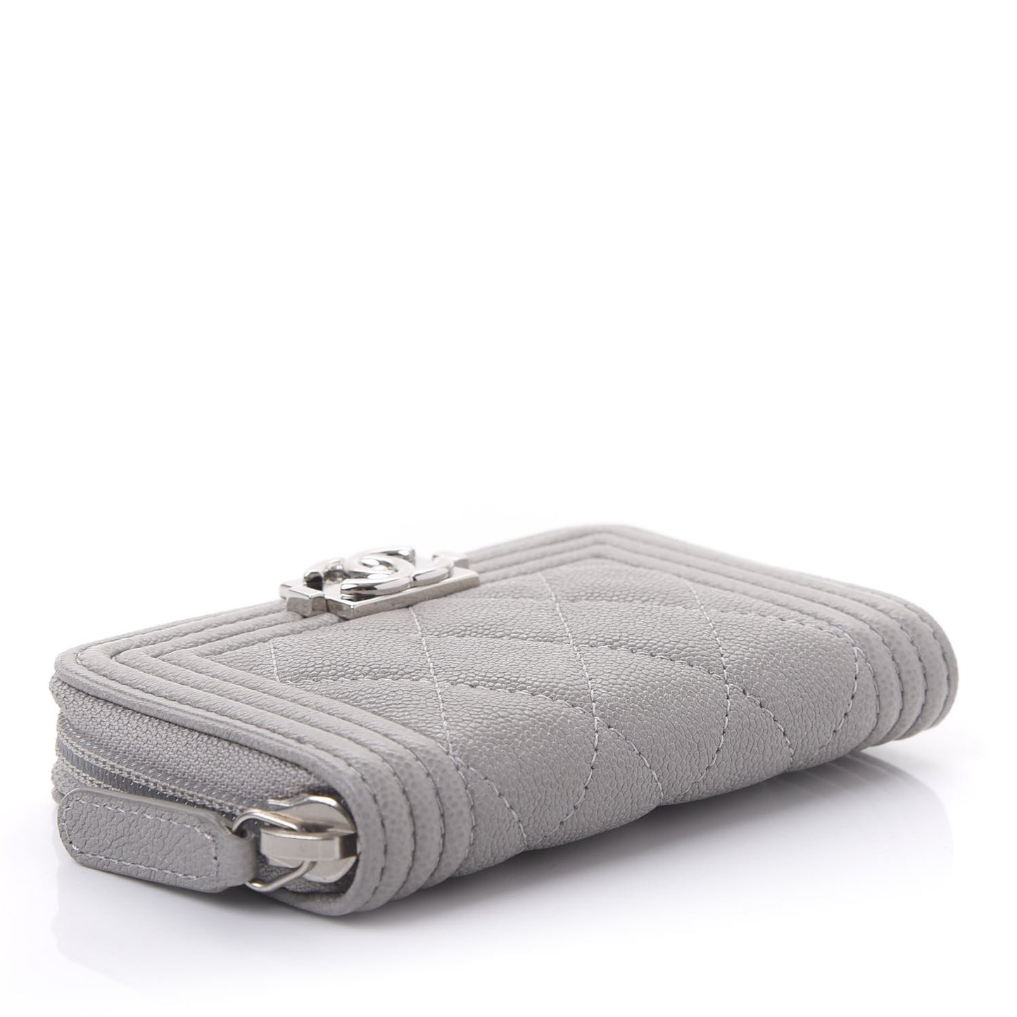 Caviar Quilted Boy Zip Around Coin Purse Wallet Grey