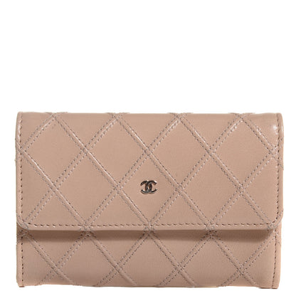 Chanel Lambskin Diamond Stitched Card Holder Wallet Beige 1 of 9