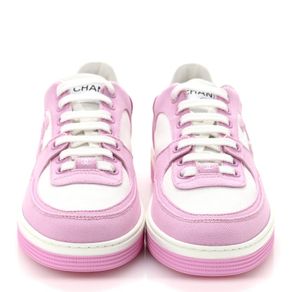 Chanel Cotton Sneakers 38.5 Pink White 3 of 10