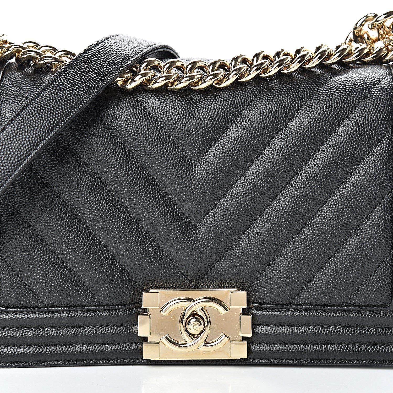 Chanel Caviar Chevron Quilted Medium Boy Flap Black 7 of 10