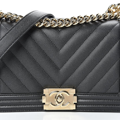 Chanel Caviar Chevron Quilted Medium Boy Flap Black 7 of 10