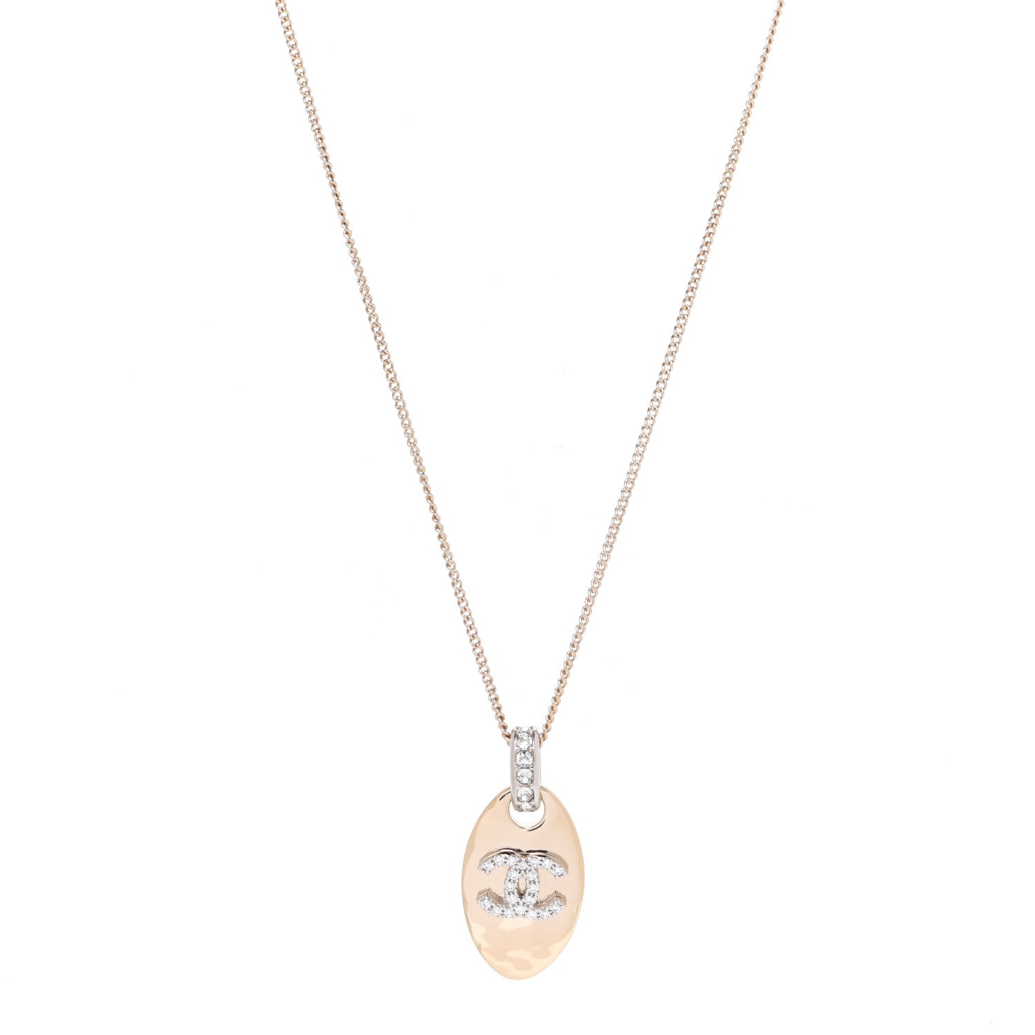 Chanel Crystal CC Pendant Necklace Gold 1 of 6
