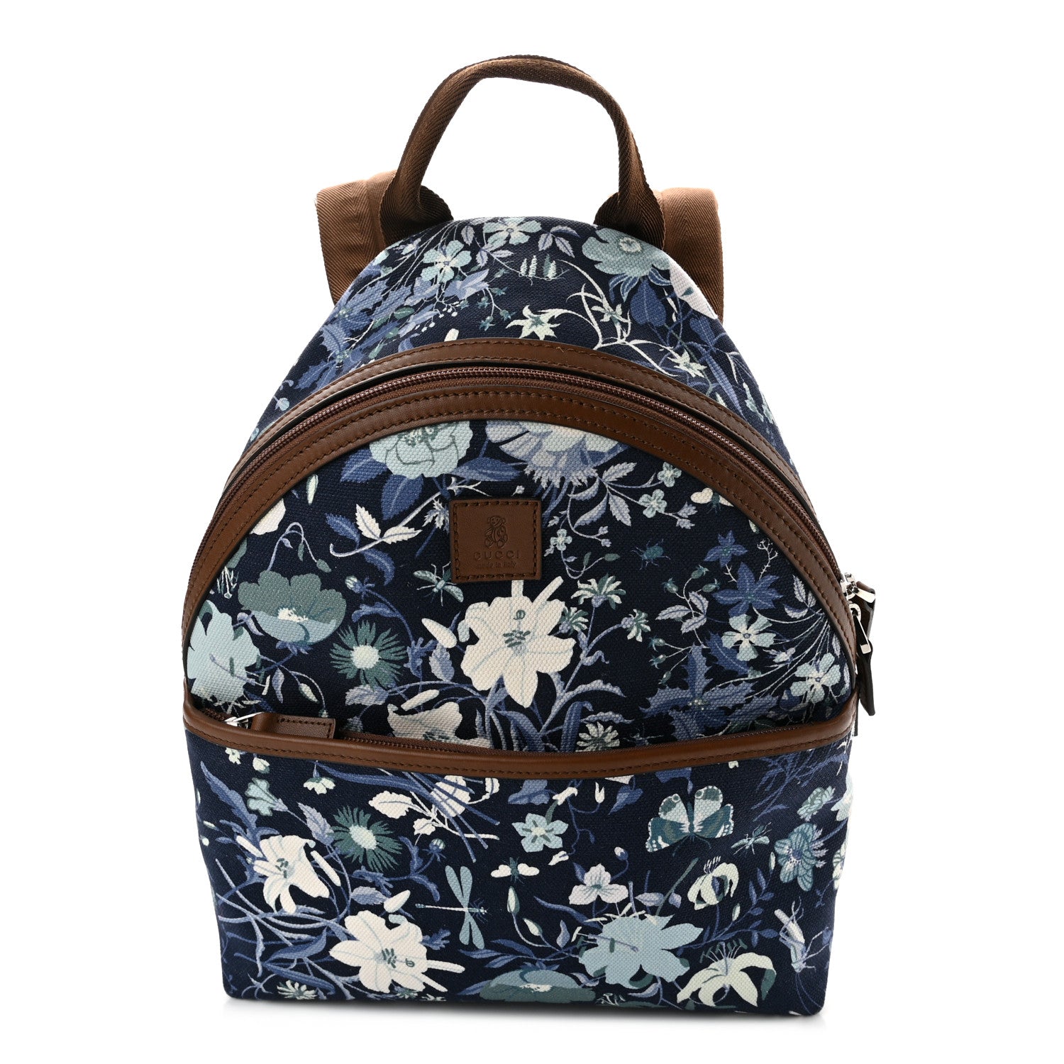 Gucci Canvas Flower Print Childrens Backpack Navy Brown 1 of 9