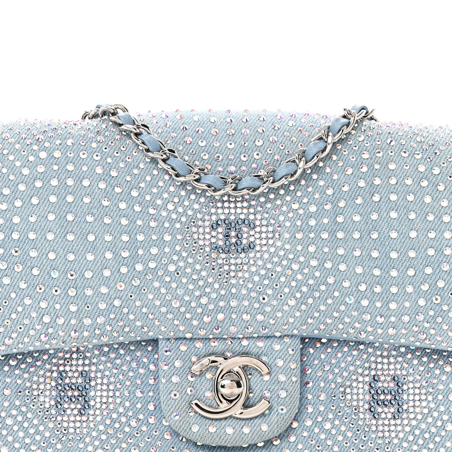 Denim Strass Evening Flap Bag Blue