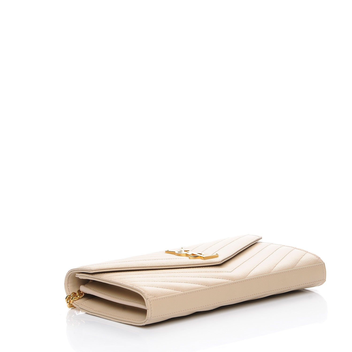 Saint Laurent Grain De Poudre Matelasse Chevron Monogram Chain Wallet Nude Powder 4 of 9