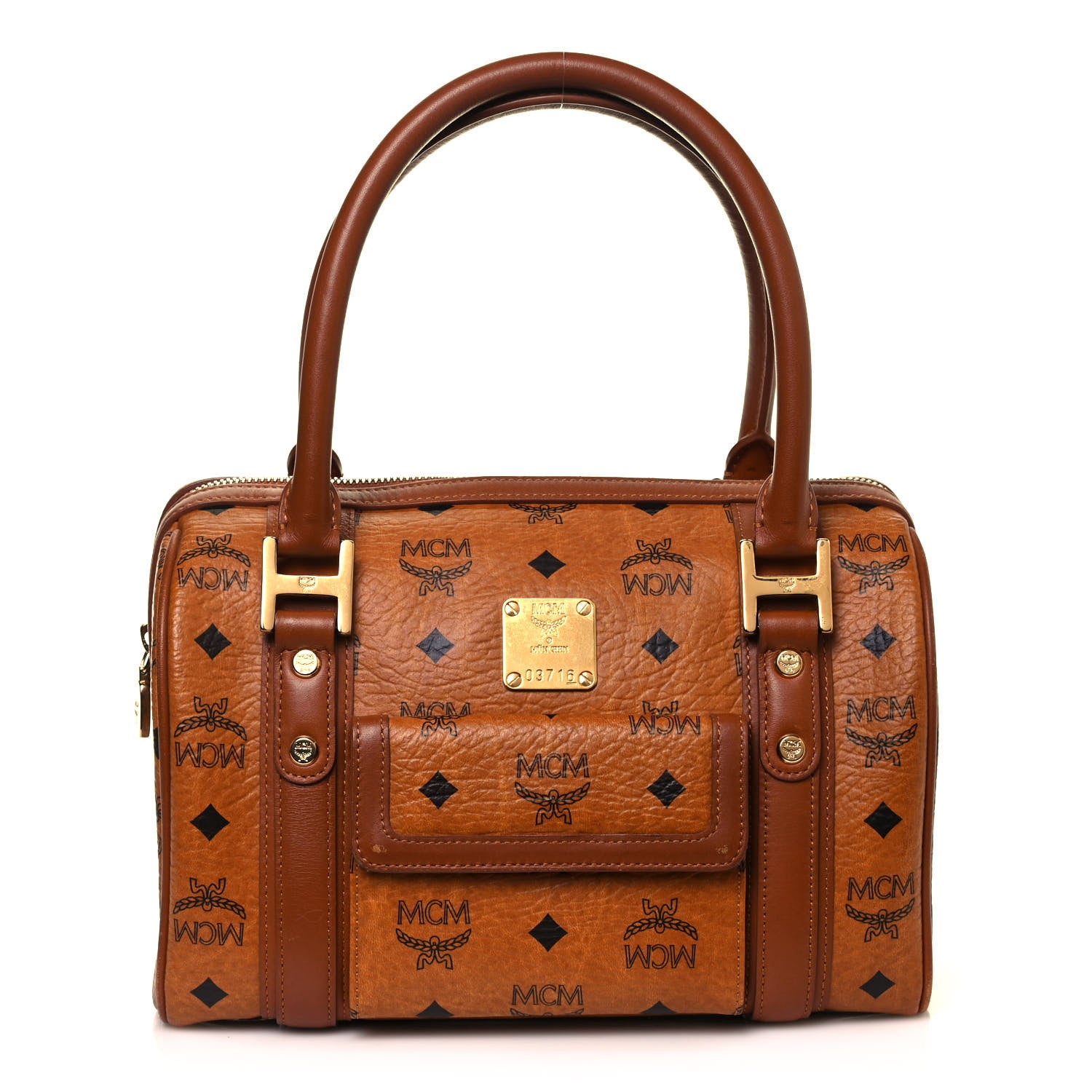 MCM Visetos Mini Boston Bag Cognac 1 of 16