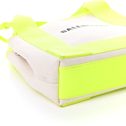 Balenciaga Cotton Canvas Satin Calfskin Navy Cabas XS Natural Fluo Yellow 8 of 9