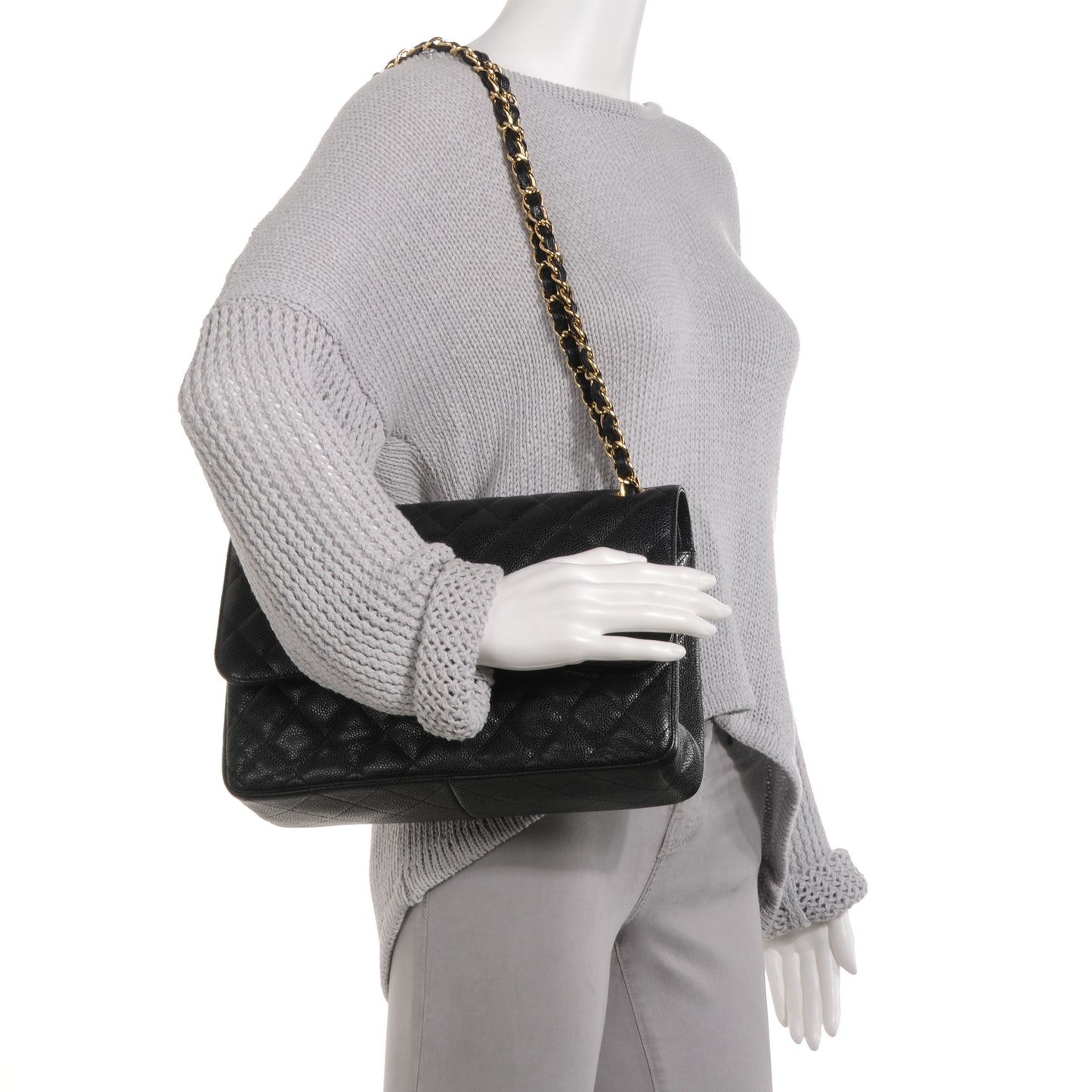 Caviar Quilted Jumbo Double Flap Black
