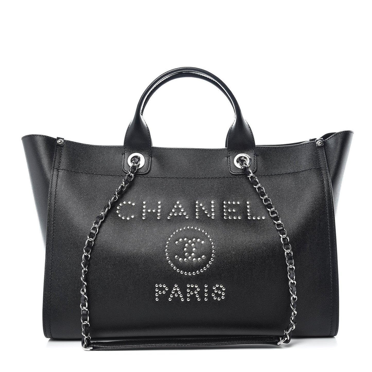 Caviar Medium Studded Deauville Tote Black