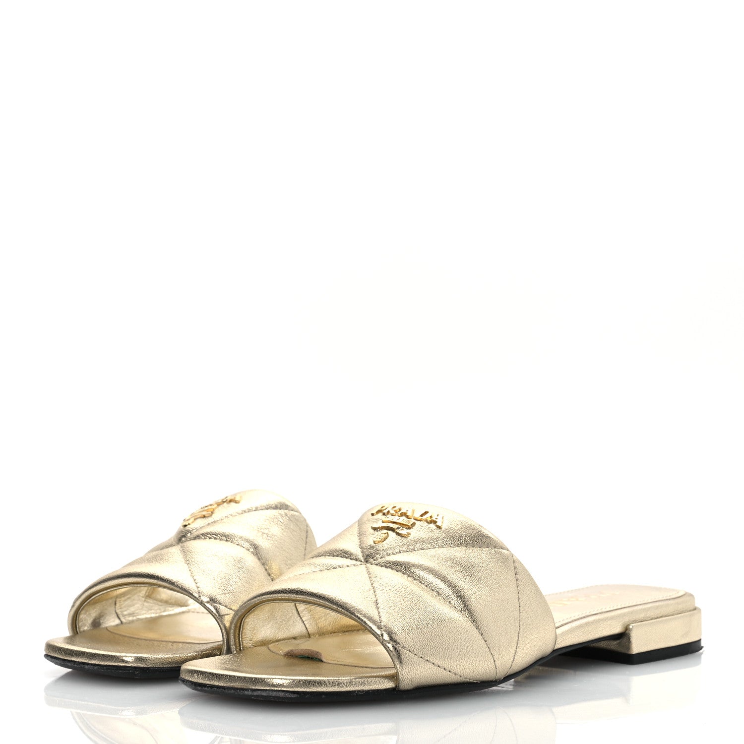 Prada Metallic Nappa Logo Quilted 10mm Slide Sandals 36.5 Pirite 4 of 13