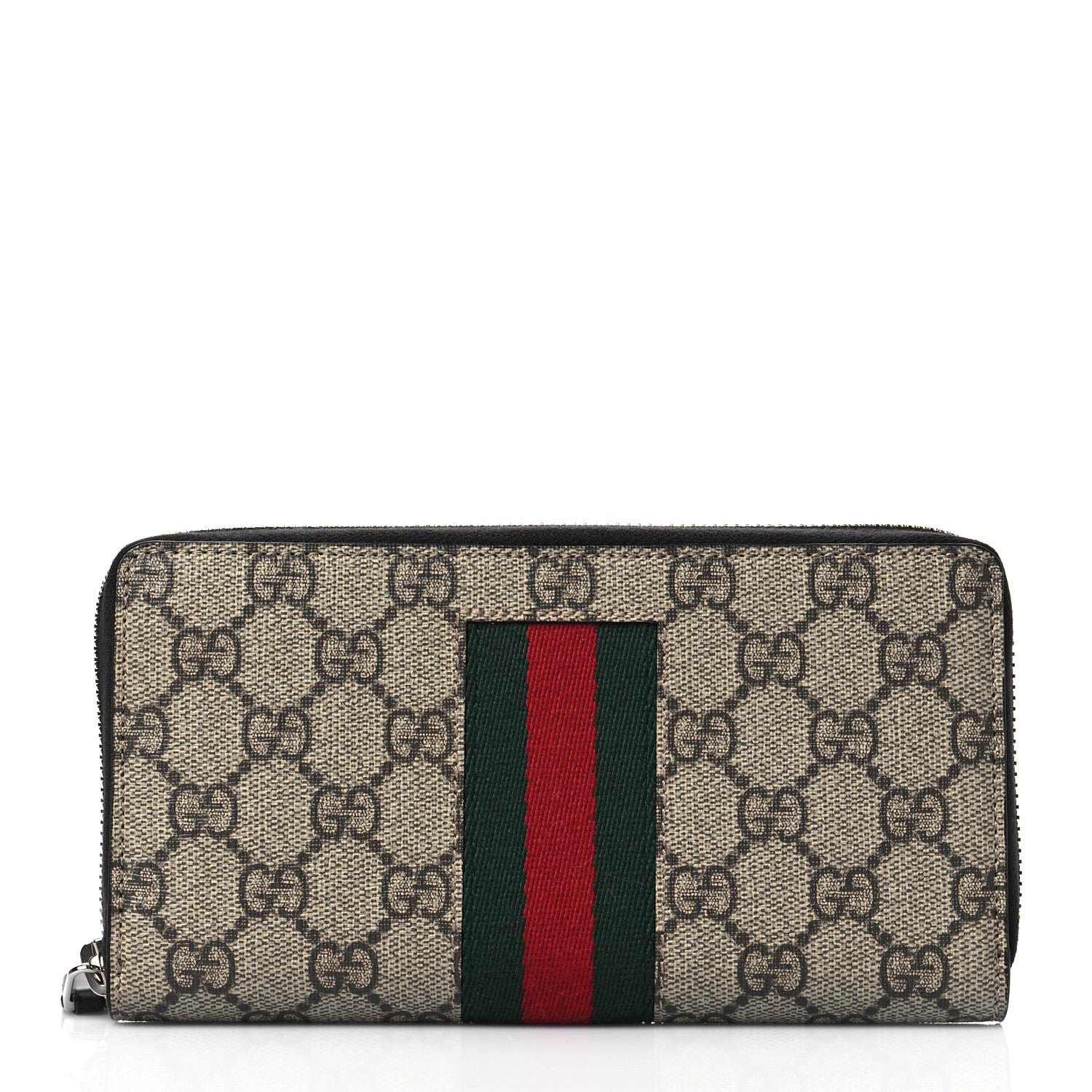 Gucci GG Supreme Monogram Web Zip Around Wallet Beige Cocoa 1 of 8