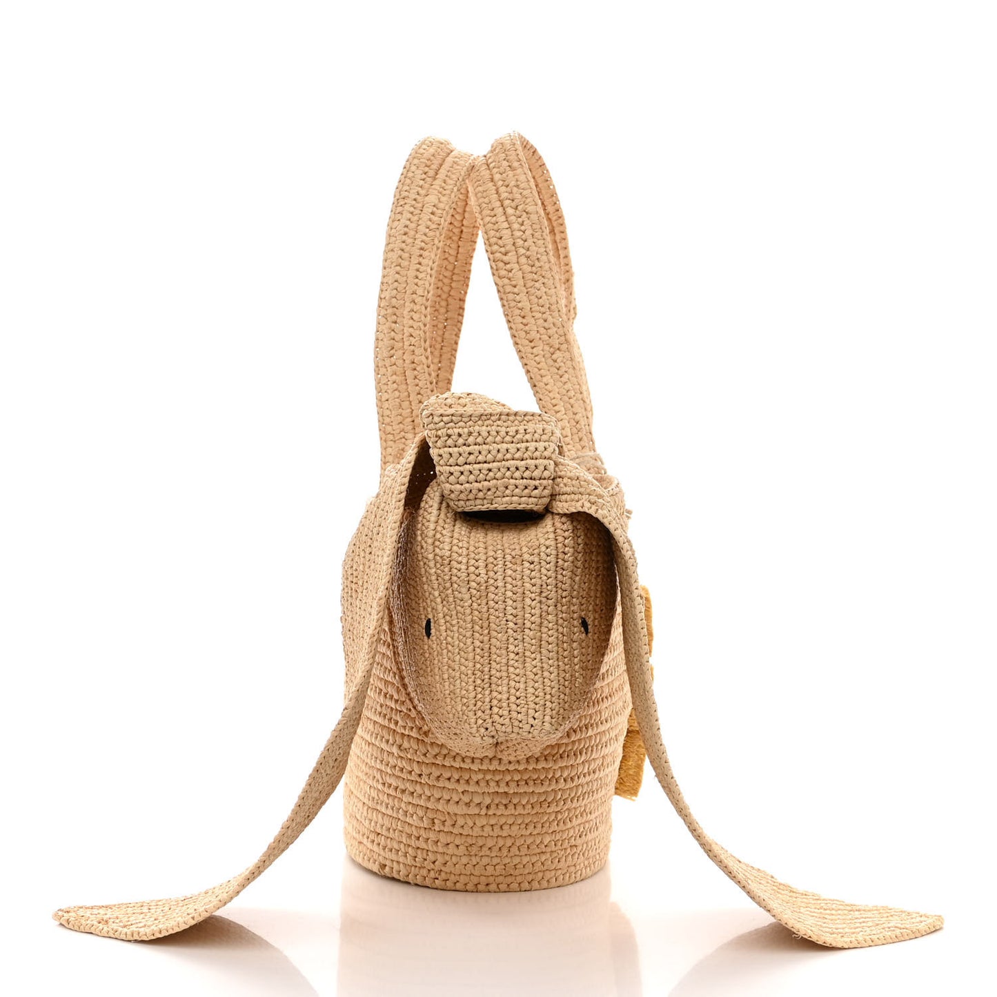 Raffia Calfskin Small Bunny Basket Tote Bag Natural