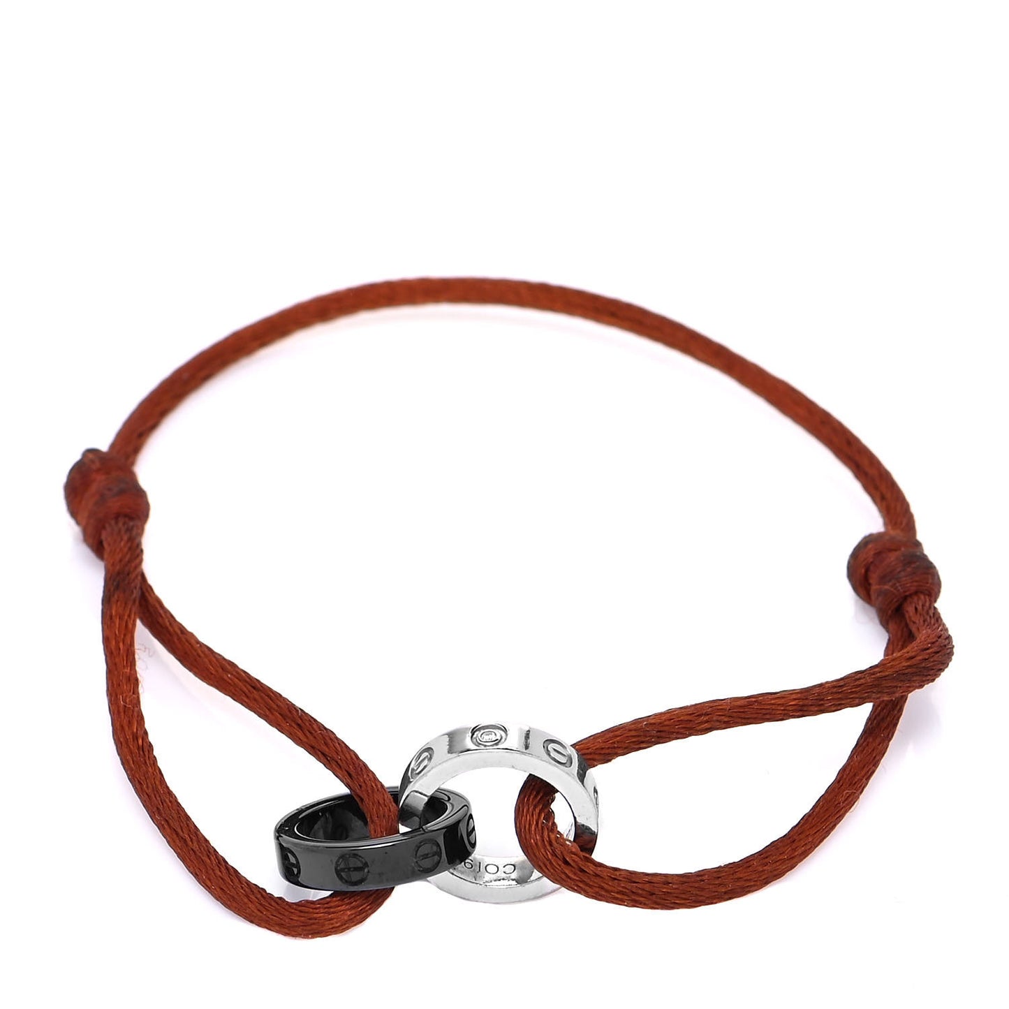 18K White Gold Ceramic 4 Diamond LOVE Cord Bracelet Brown