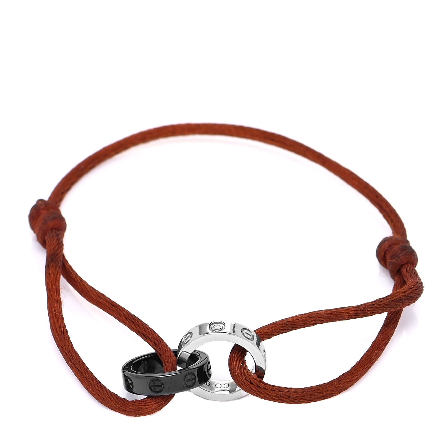 Cartier 18K White Gold Ceramic 4 Diamond LOVE Cord Bracelet Brown 4 of 7