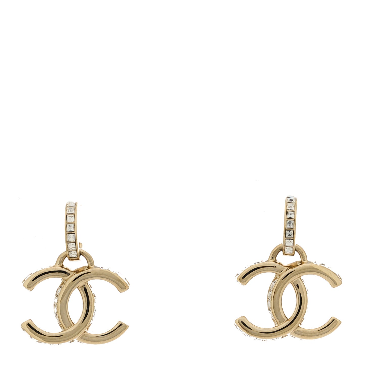 Metal Baguette Crystal CC Drop Earrings Gold