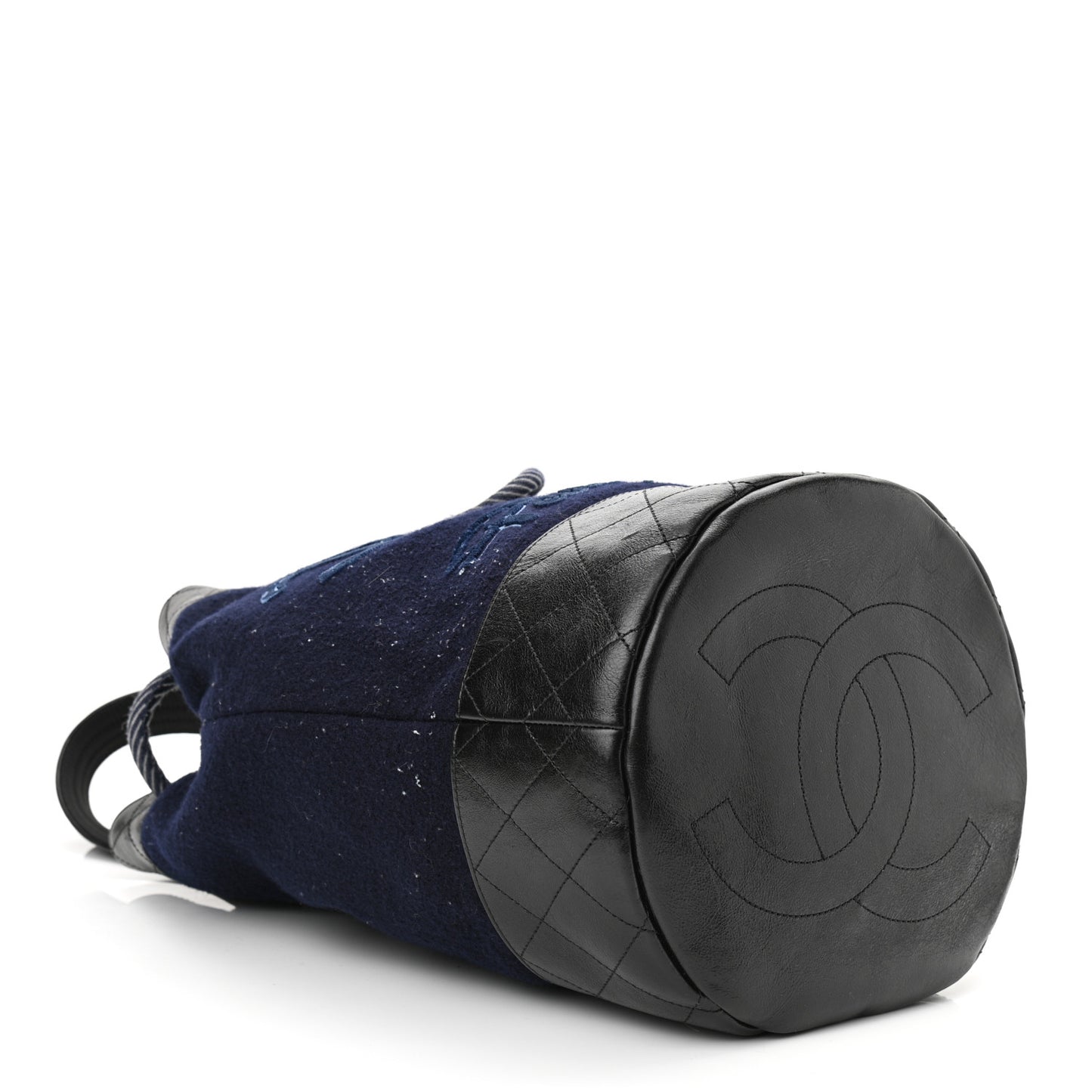 Wool Calfskin Embroidered Drawstring Backpack Navy Blue
