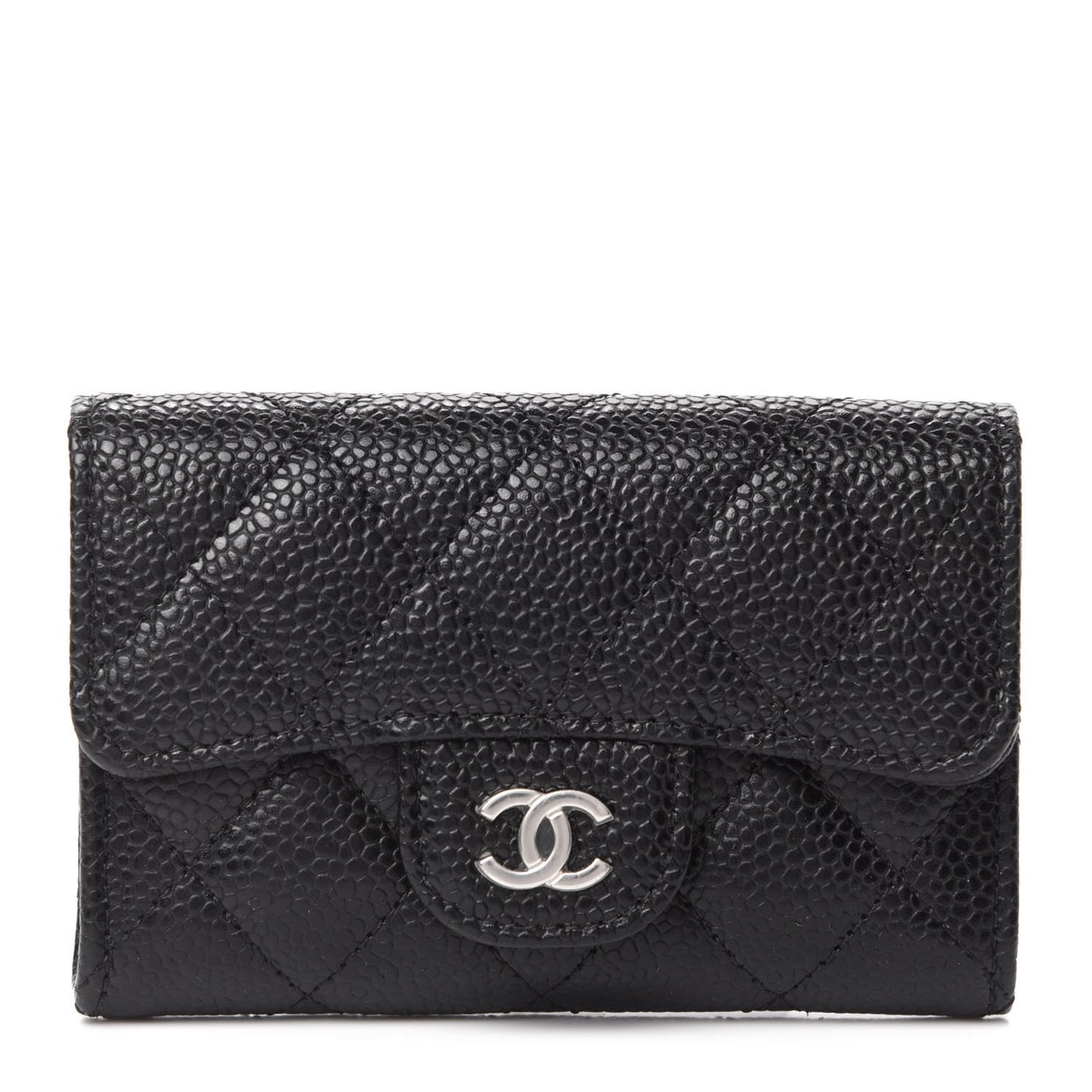 Caviar Quilted Flap Card Holder Wallet Black