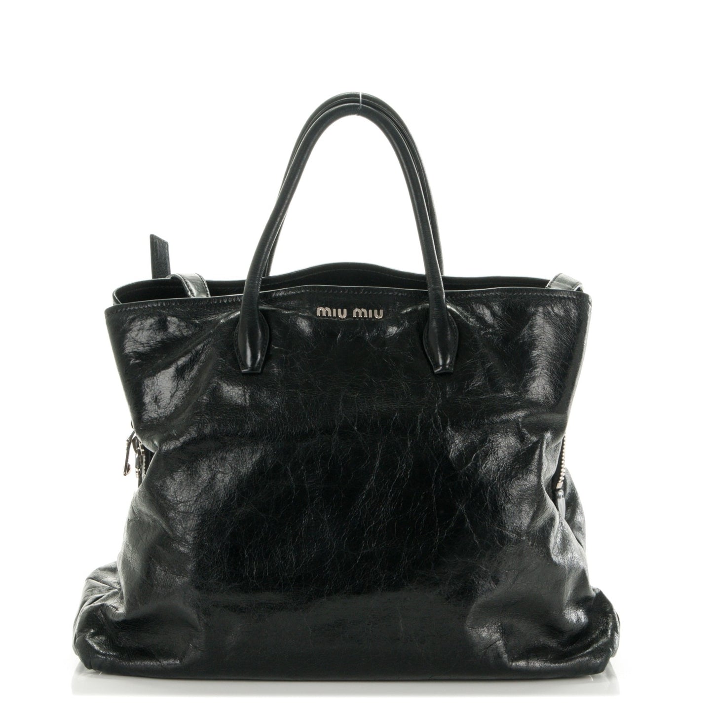 Vitello Shine Top Handle Tote Nero Black