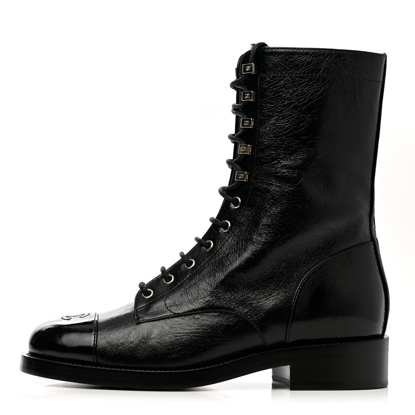 Calfskin Lace Up Combat Boots 41 Black