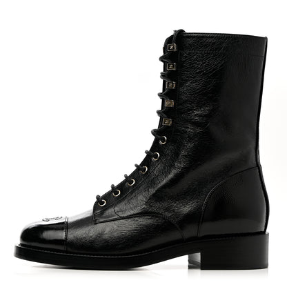 Chanel Calfskin Lace Up Combat Boots 41 Black 1 of 11