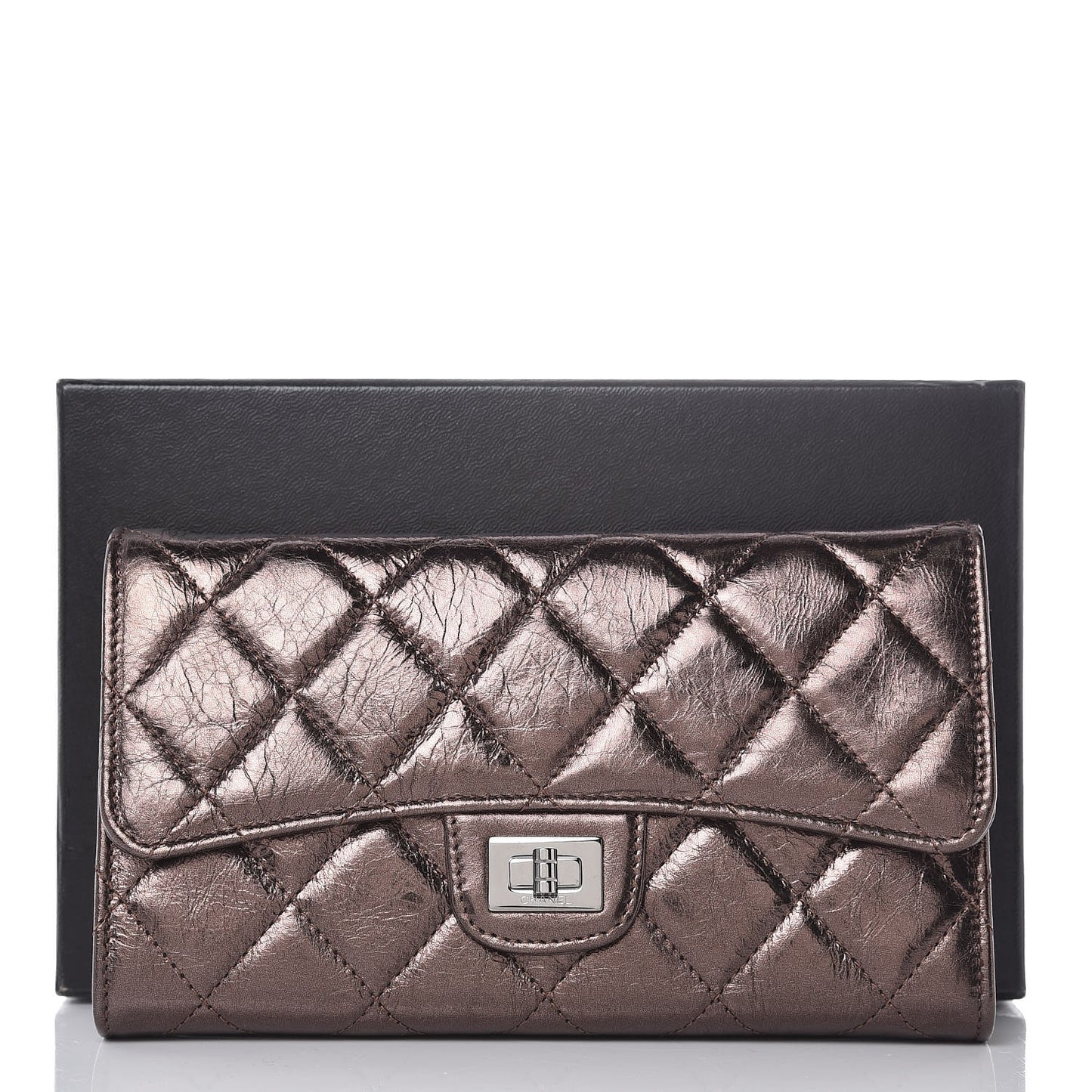 Metallic Aged Calfskin Quilted Reissue Long Flap Wallet Bronze