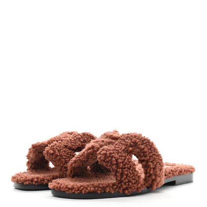 Hermes Woolskin Oran Sandals 35 Cognac 3 of 8