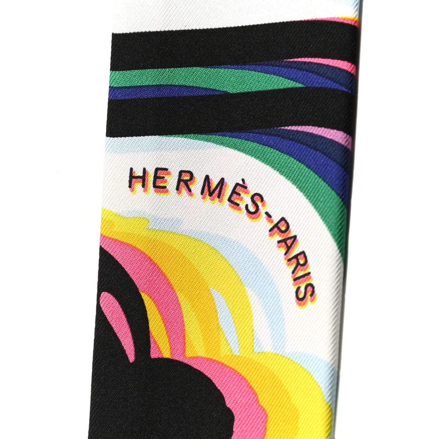Hermes Silk Brides De Gala Shadow Fringed Twilly Black Jaune Multicolor 2 of 6
