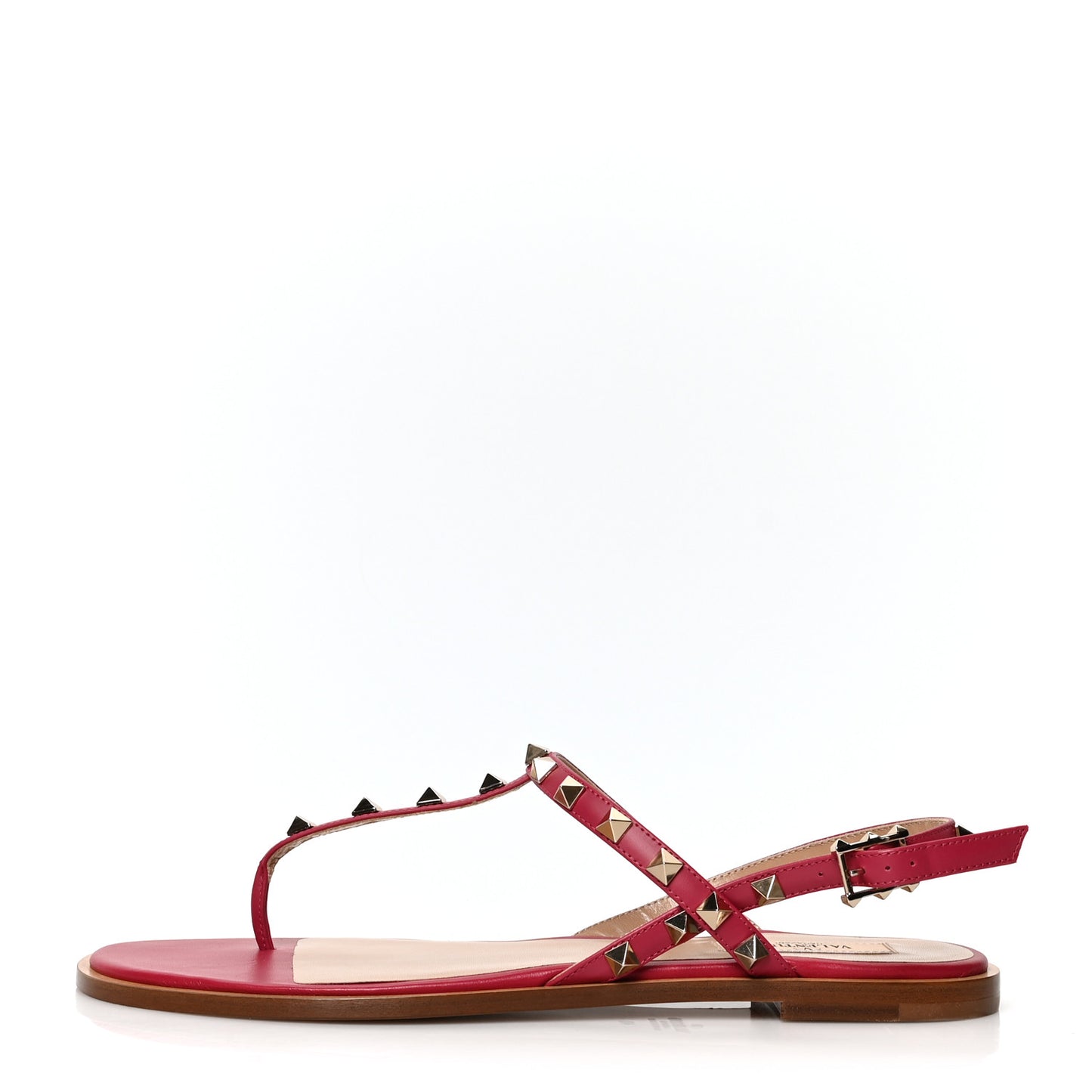 Calfskin Rockstud T-Strap Flat Thong Slingback Sandals 40 Rosso