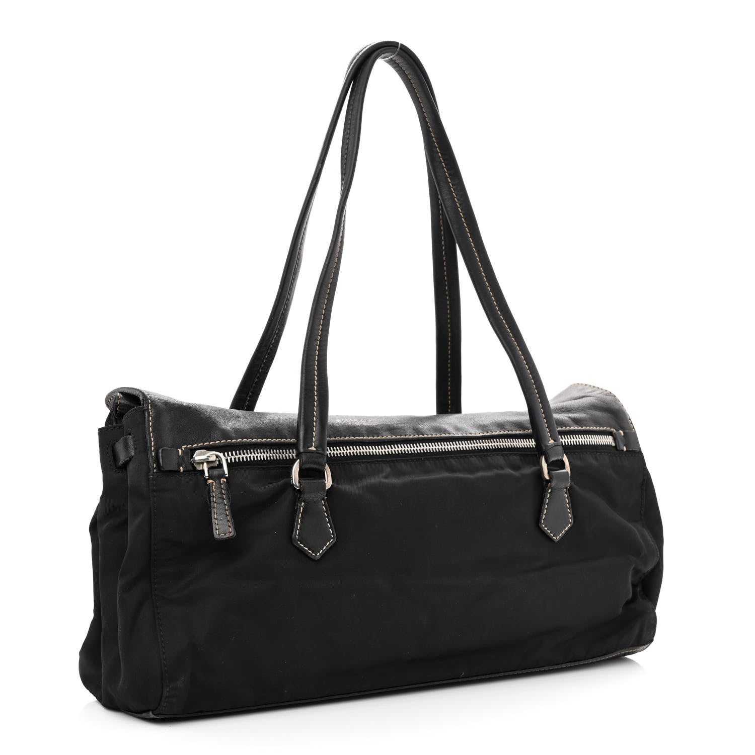 Prada Tessuto Nylon Vitello Foldover Pushlock Satchel Black 3 of 16