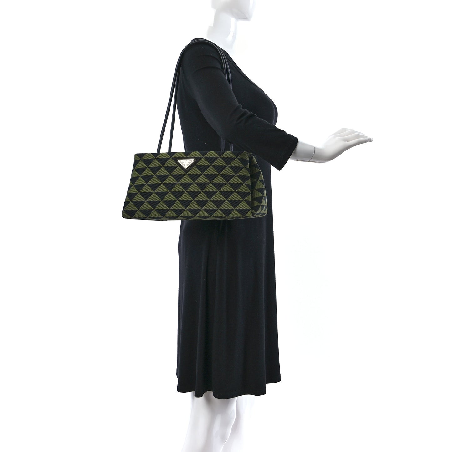 Jacquard Triangolo Symbole Embroidered Small Shoulder Bag Black Edera