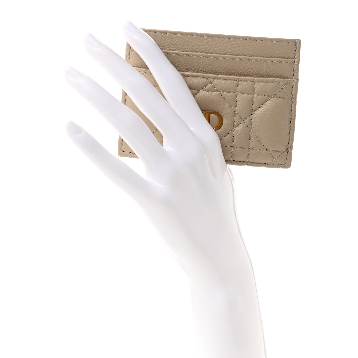 Supple Calfskin Cannage Caro Freesia Card Holder Powder Beige