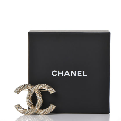 Chanel Crystal Twisted CC Brooch Light Gold 5 of 5