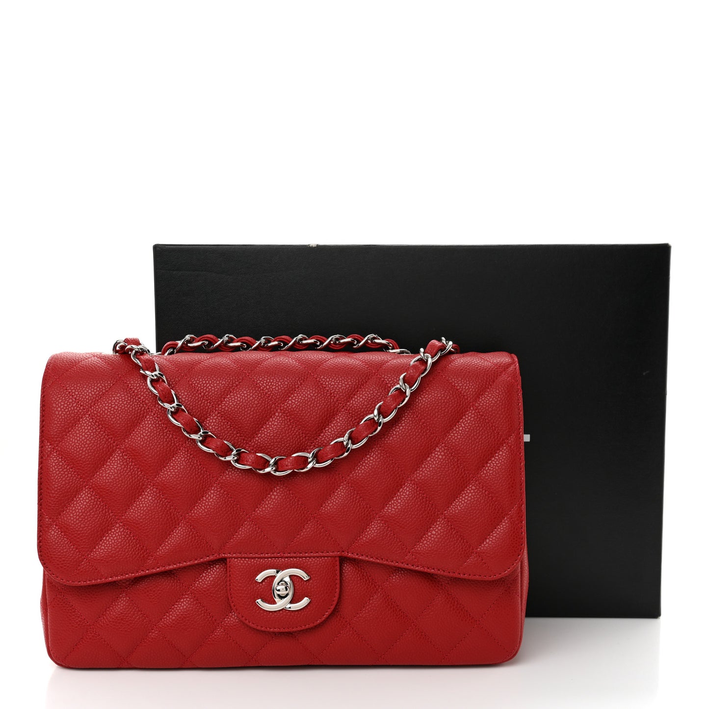 Caviar Quilted Jumbo Single Flap Red