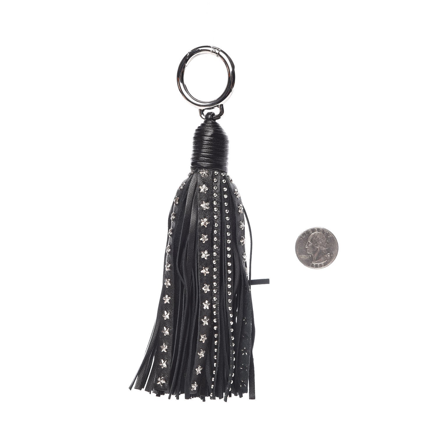 Saint Laurent Calfskin Monogram Studded Fringe Key Ring Bag Charm Black 2 of 2